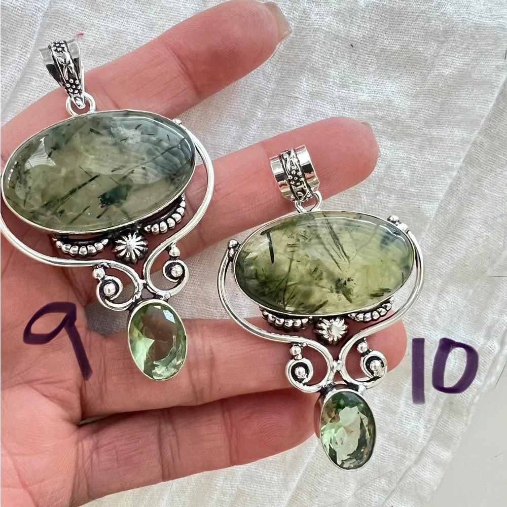 925 Moss Prehnite w/ Epidote! Pendant Necklace